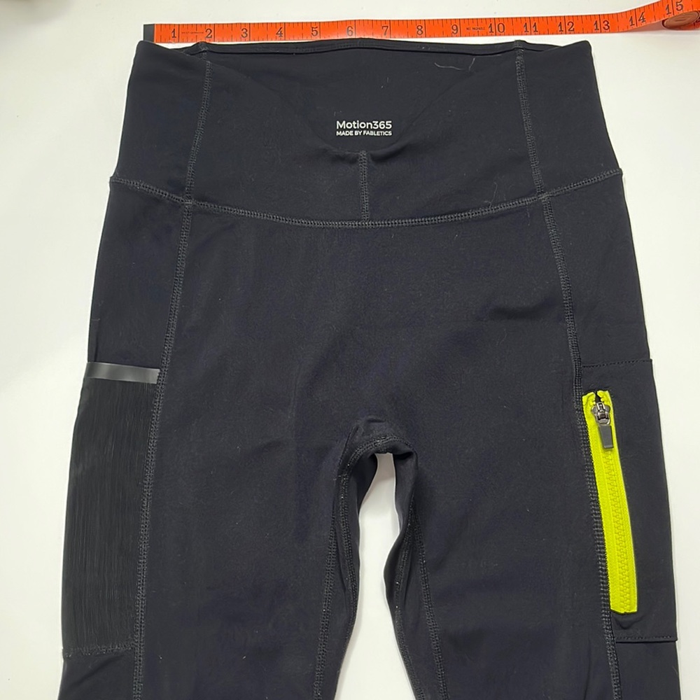 Fabletics Motion 365 Thick Black & Citron Athletic Yoga Pants Workout Leggings S - Picture 3 of 10